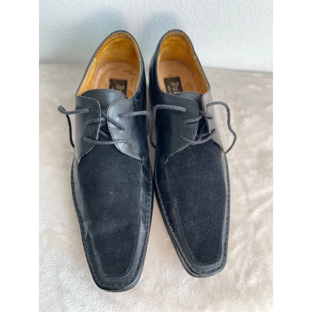 Juliani New York Milan Mens Black Leather Suede Square Toe Oxford Shoes Size 8